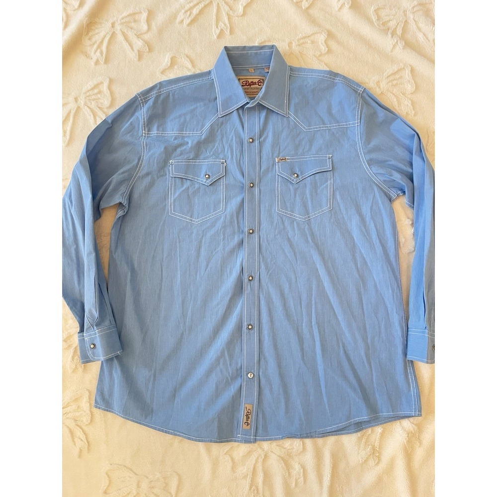 Rafter C Cowboy Collection Western Pearl Snap Shirt XL Solid Cotton